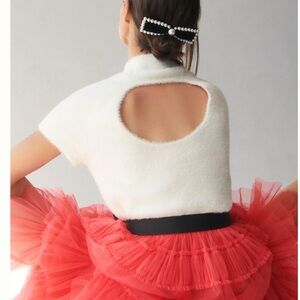 Women's Cream Short-Sleeve Mock Neck Top with Back Cutout